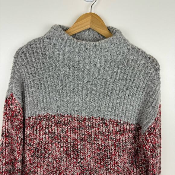 Topshop Womens Textured Knit Colorblock Grey Red Mock Neck Pullover Sweater Sz 8 - Picture 4 of 10